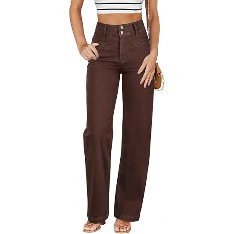 Women's High Waisted Stretchy Straight Leg Jeans, Trendy Loose Wide Leg Denim Pants with Pockets