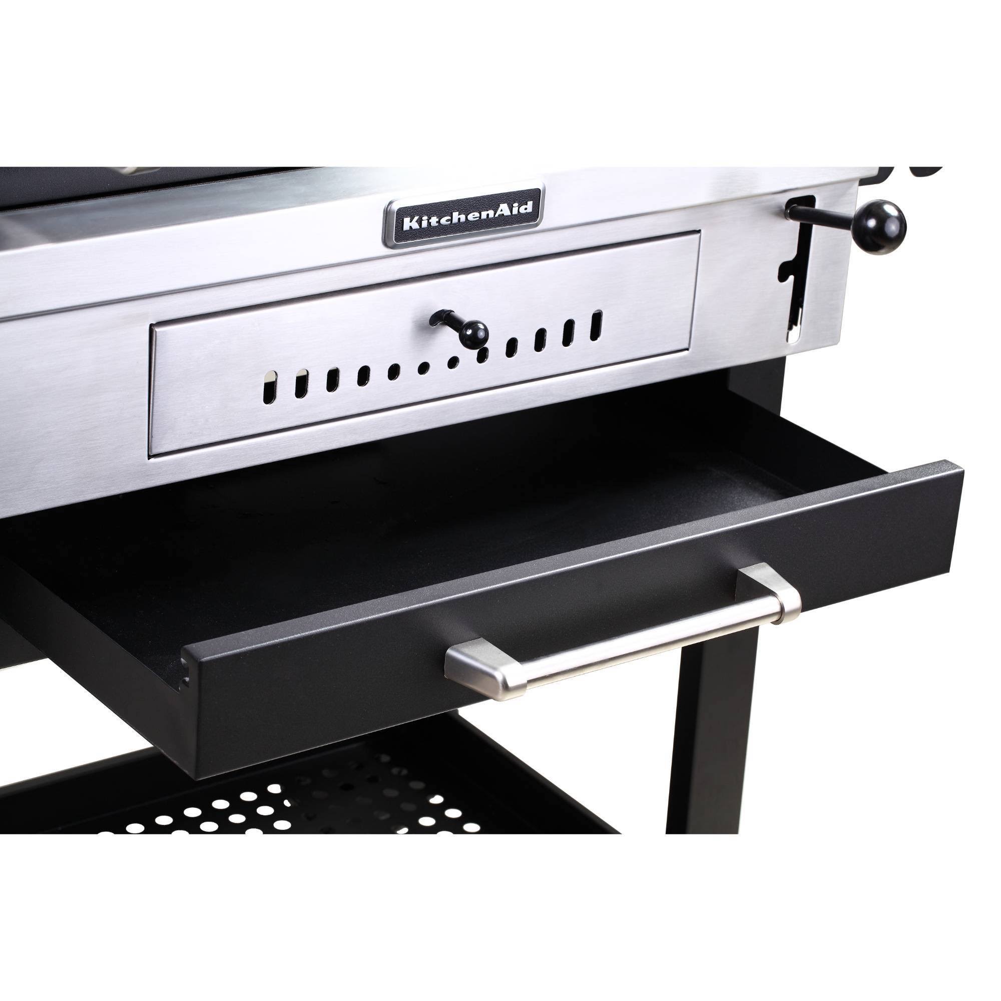 KitchenAid 30x22 Cart-Style Charcoal Grill with Foldable Side Shelves 810-0021CO - Black