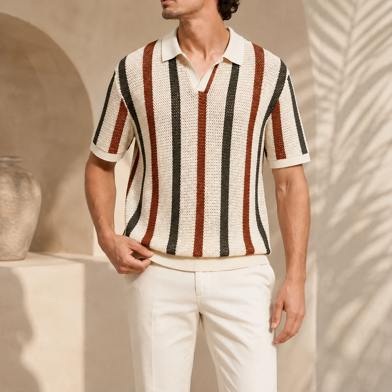 Mivanity Men's Casual Striped Polo