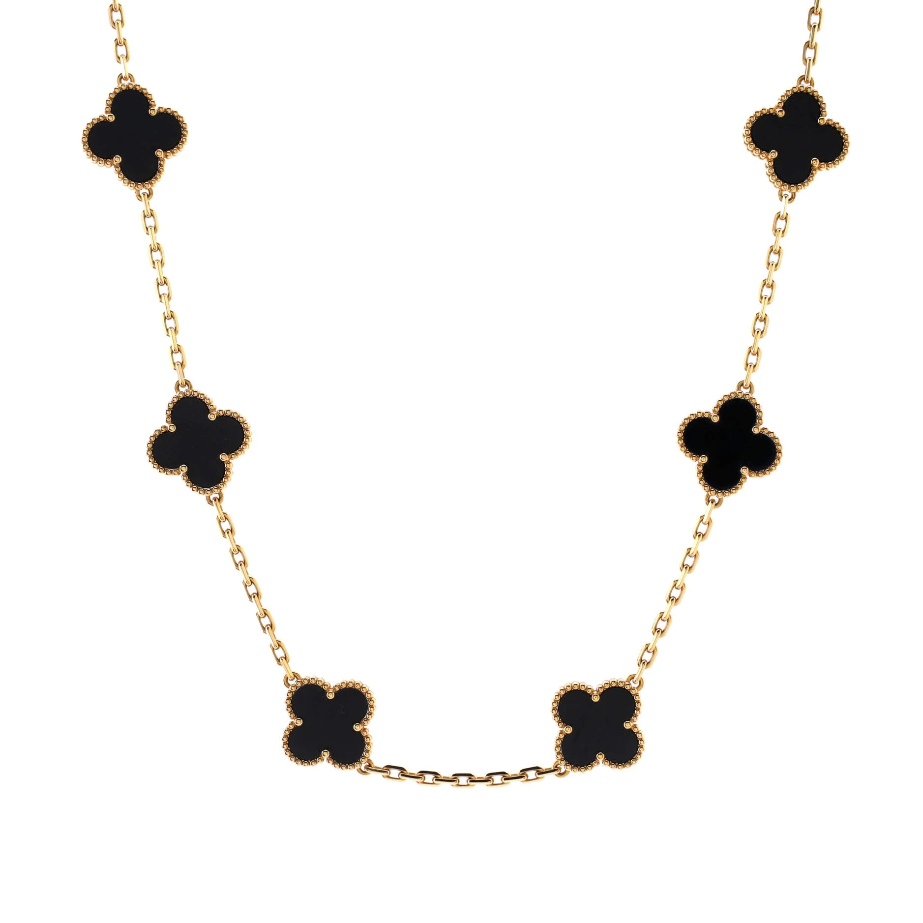 Vintage Alhambra 10 Motifs Necklace 18K Yellow Gold and Onyx