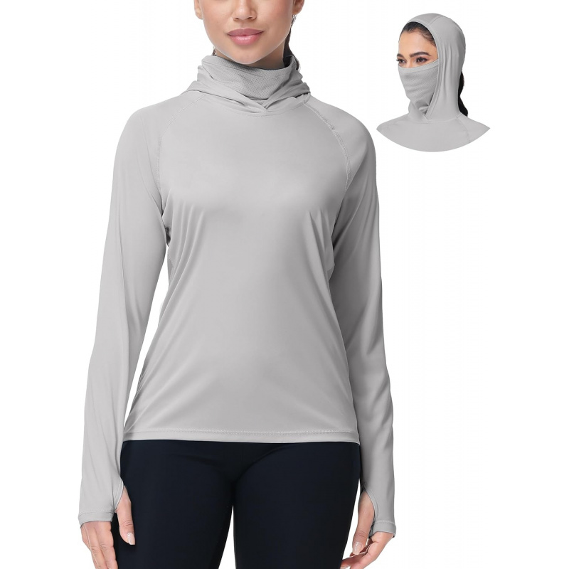 AURETOP Women's Sun Protection Hoodie UPF 50+ Hiking Fishing Shirt, Long Sleeve UV Rash Guard with Face Mask Lightweight