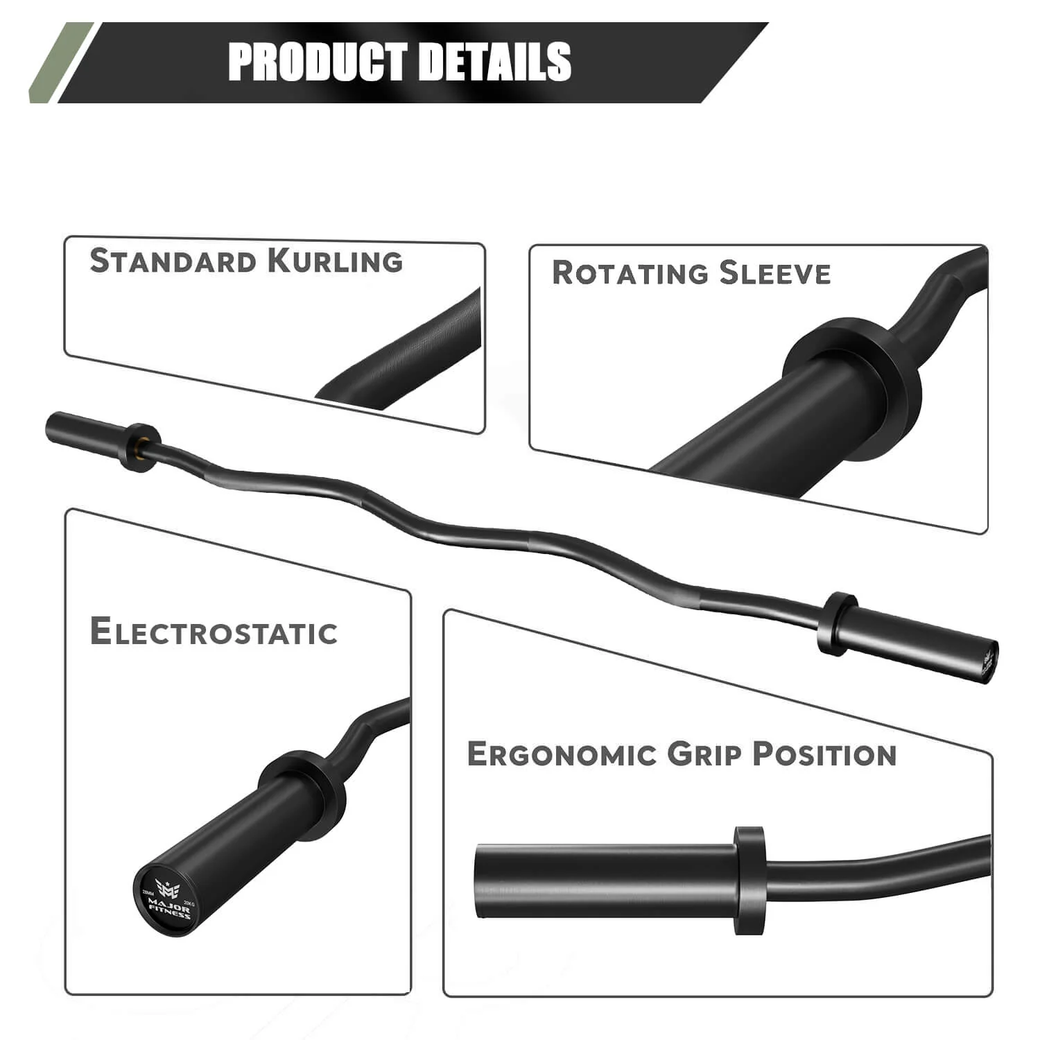 Major Fitness 4ft Olympic EZ Curl Barbell