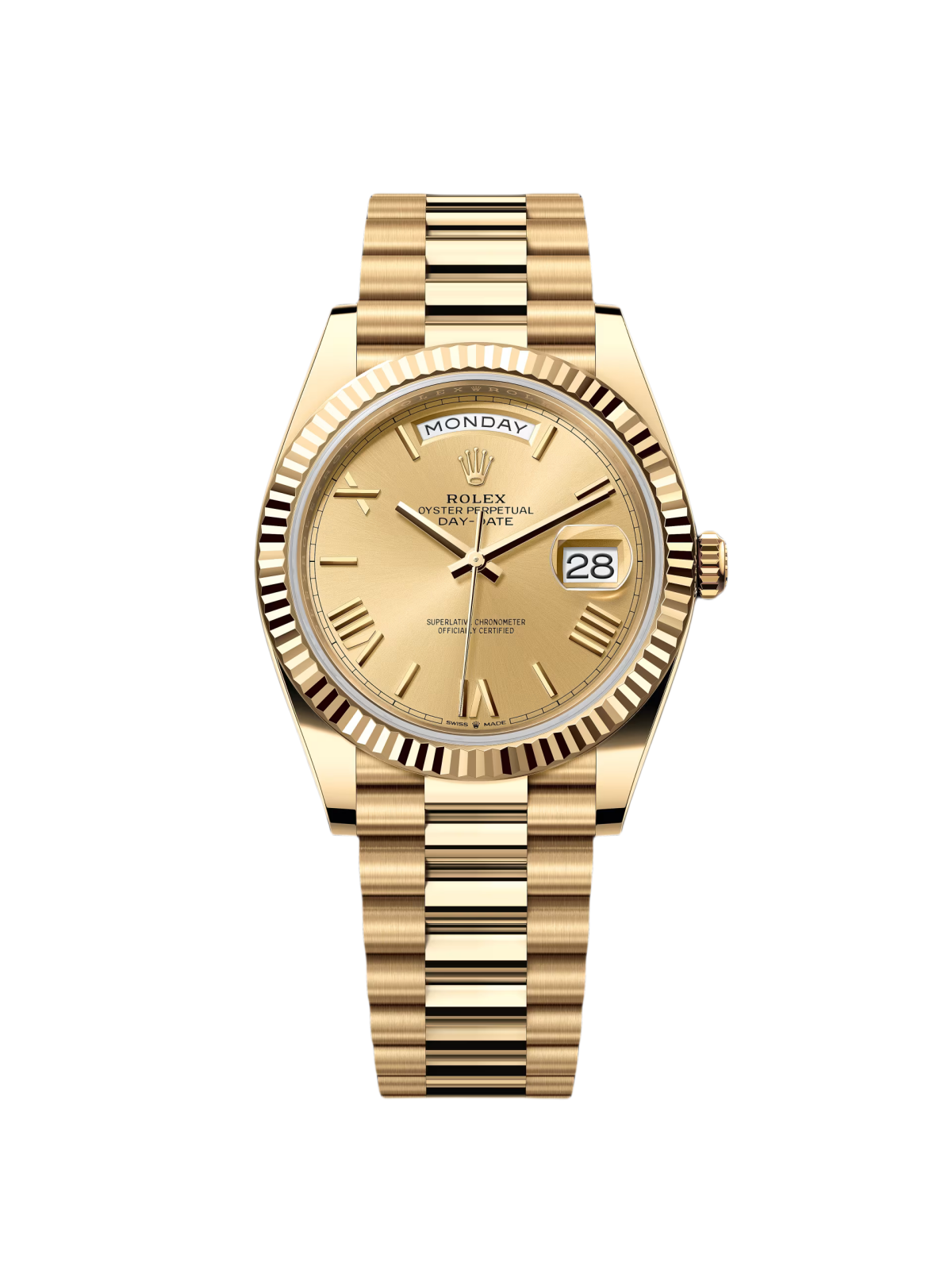 【Super Clone】RLX Day-Date "President" 40mm Yellow Gold Champagne Roman Numeral Dial - 228238