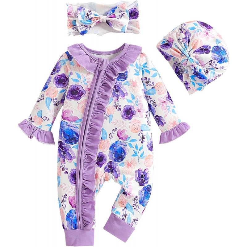VAELIRAEL Preemie Newborn Baby Girl Romper 3-Piece Set