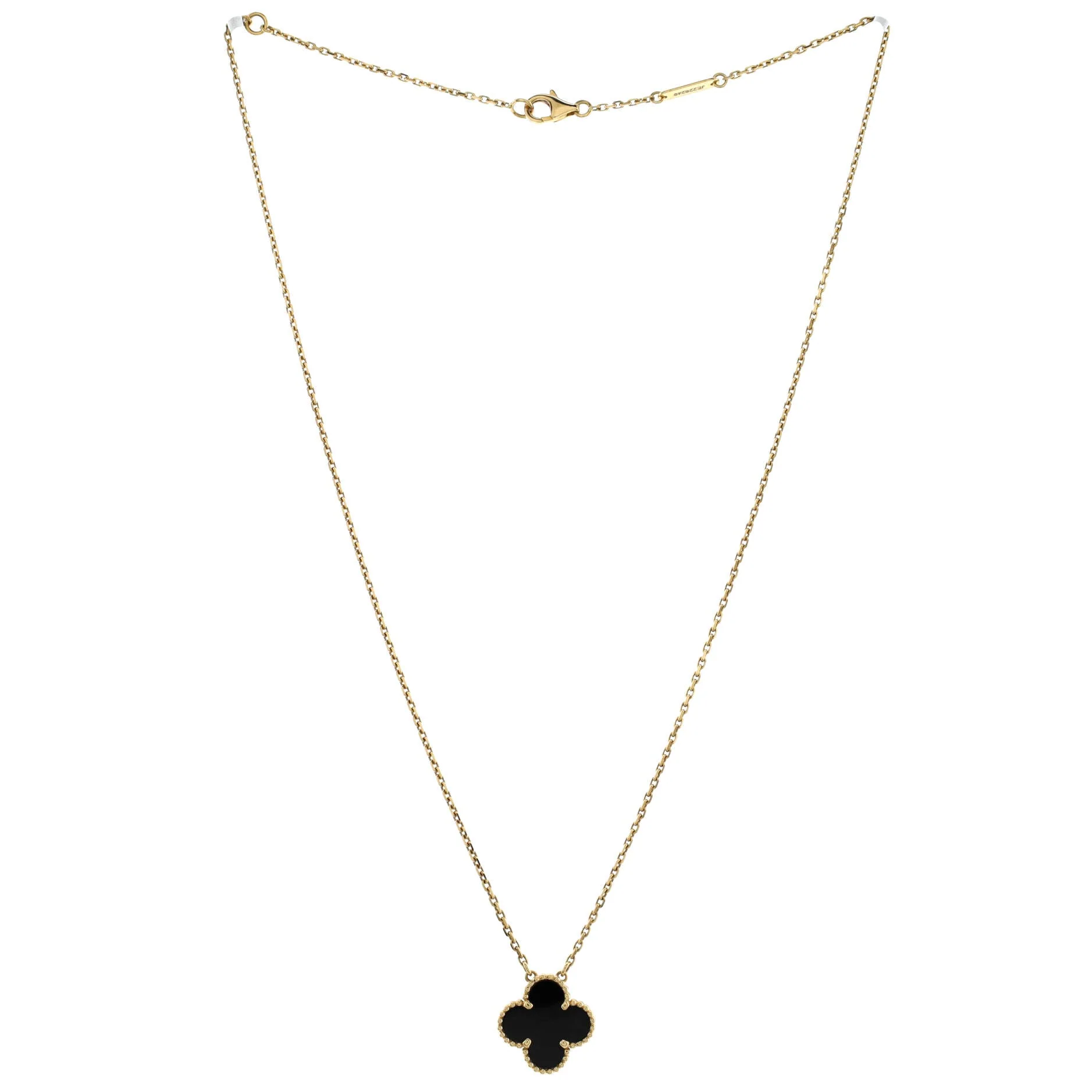 Vintage Alhambra Pendant Necklace 18K Yellow Gold and Onyx