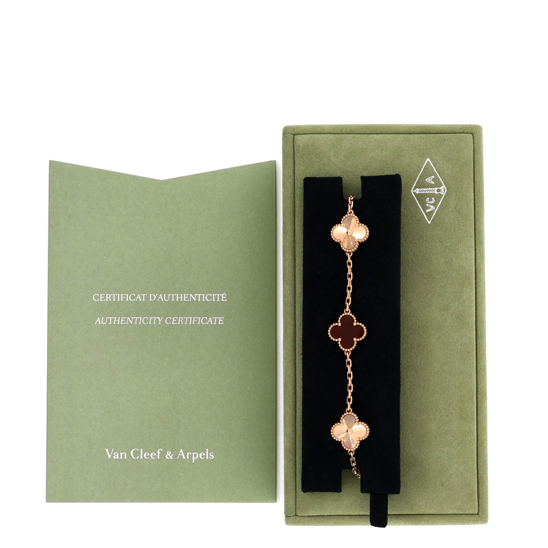 Vintage Alhambra 5 Motifs Bracelet Guilloche 18K Rose Gold and Carnelian