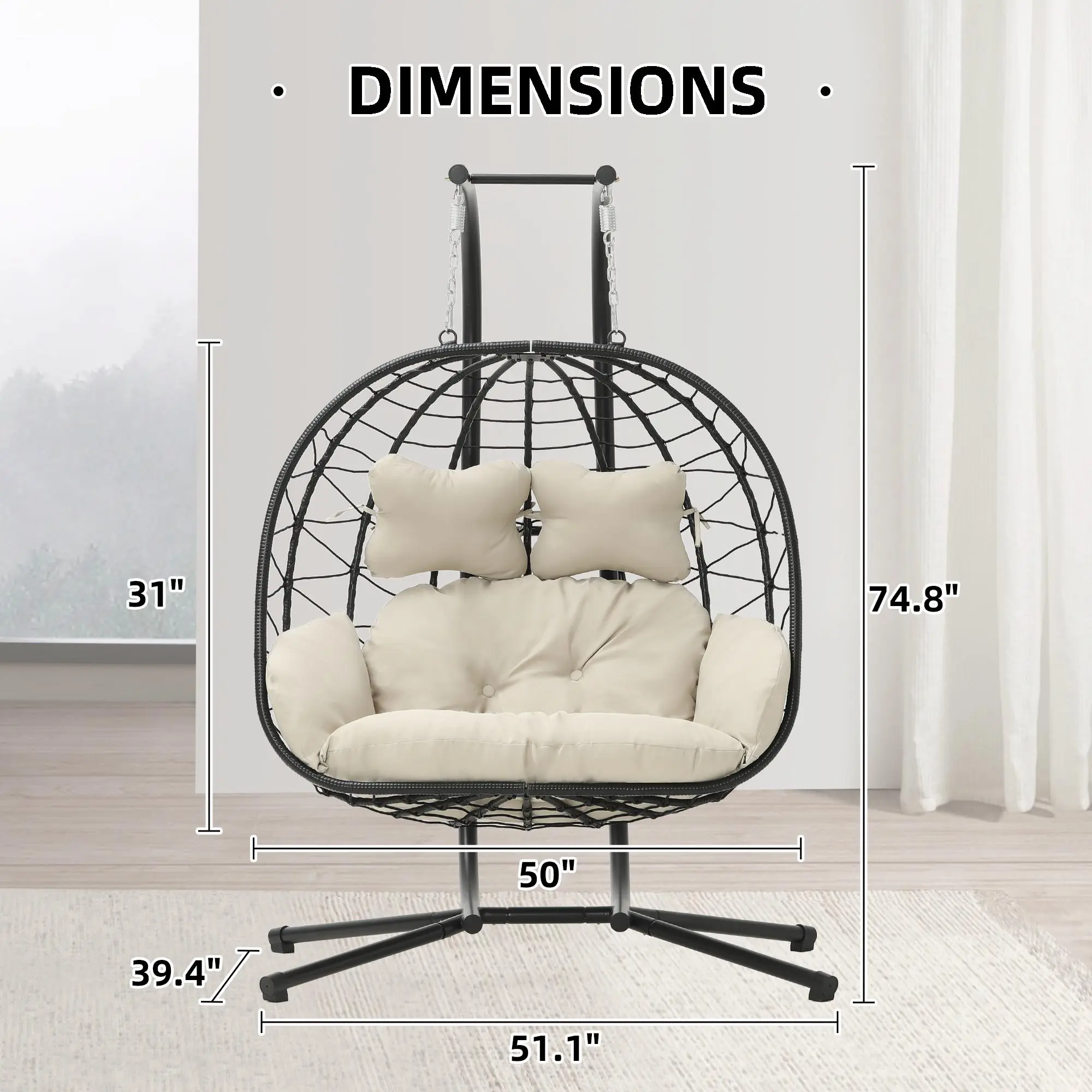 🔥Clearance Sale🔥Double Hanging Egg Chair – Outdoor Patio Swing Chair with Cushions & Stand