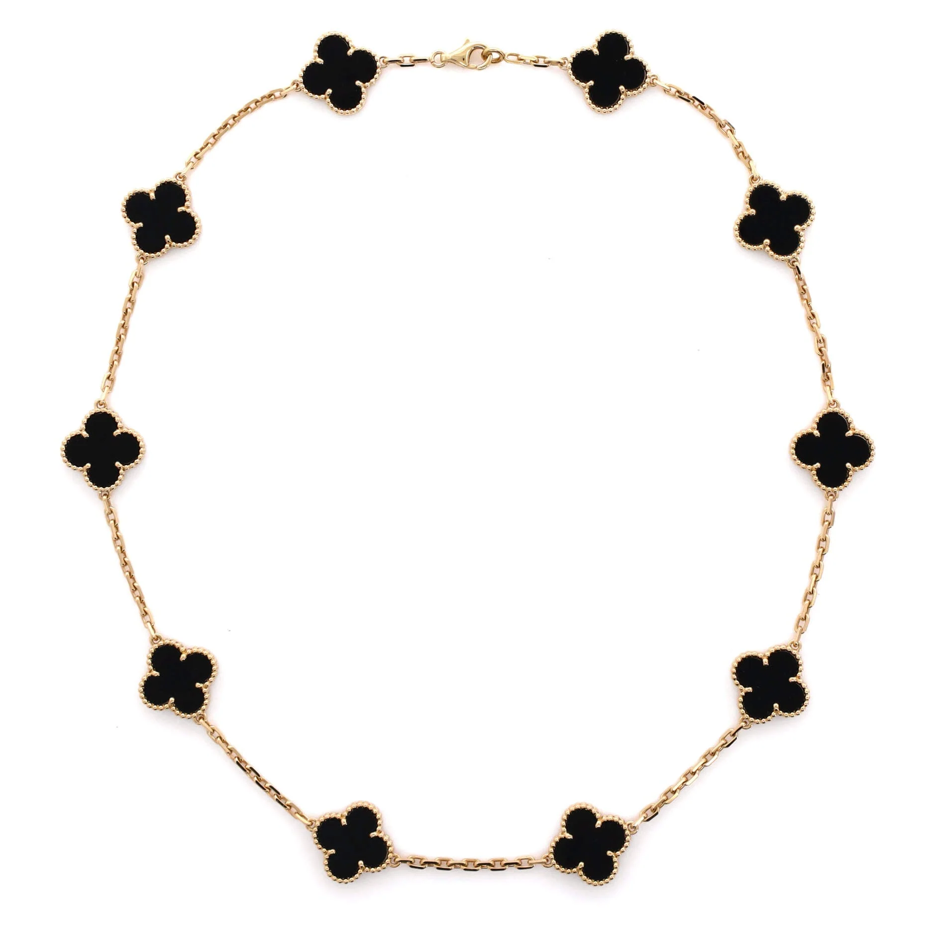 Vintage Alhambra 10 Motifs Necklace 18K Yellow Gold and Onyx
