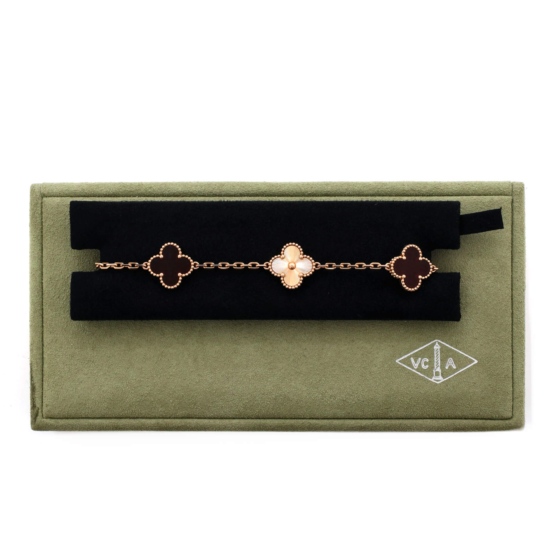 Vintage Alhambra 5 Motifs Bracelet Guilloche 18K Rose Gold and Carnelian