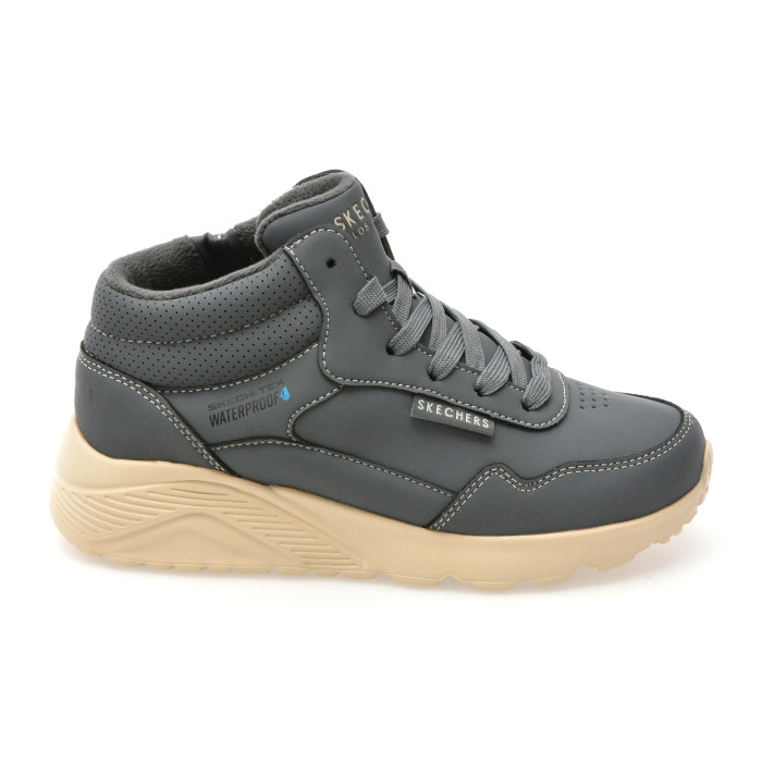 Ghete SKECHERS gri, UNO LITE, din piele ecologica