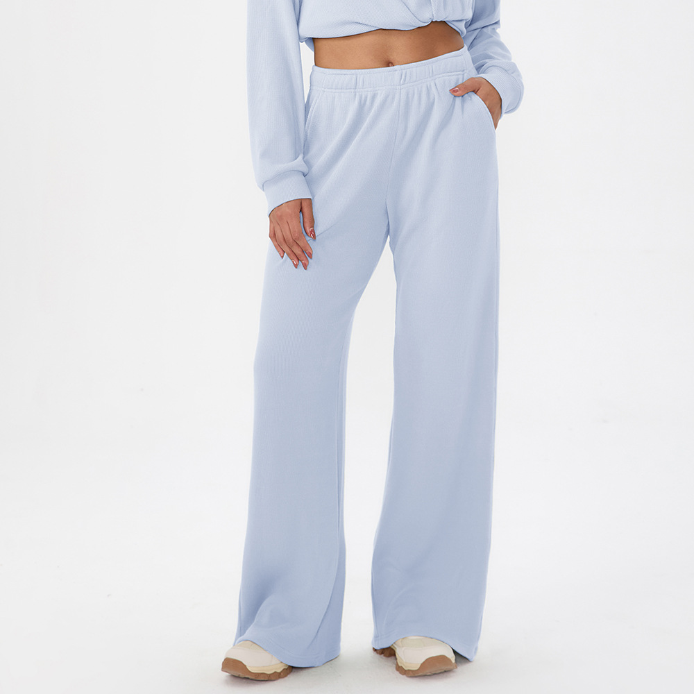Women's Autumn/Winter Waffle Knit Sports Pants, European and American Style, Solid Color, Loose Fit, Casual Wide-Leg Pants, Fitness Training Pants
