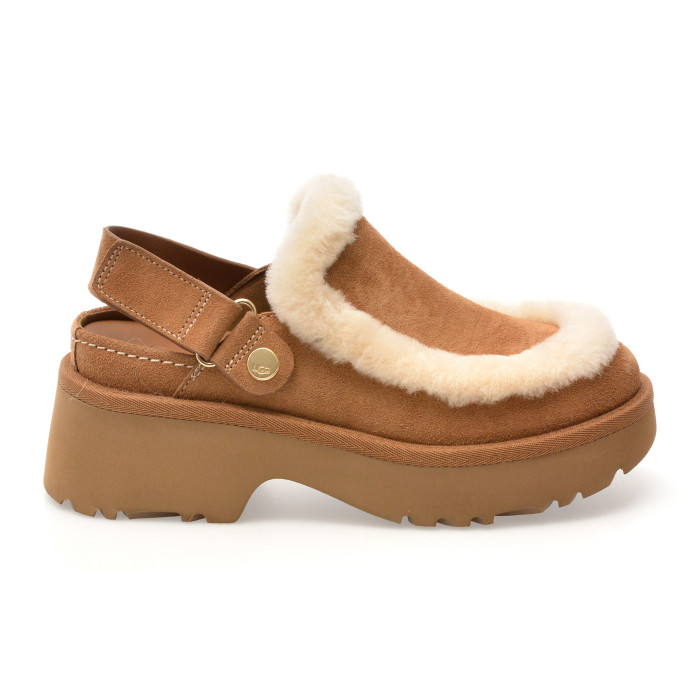 Papuci UGG maro, NEW HEIGHTS ESME CLOG, din piele intoarsa