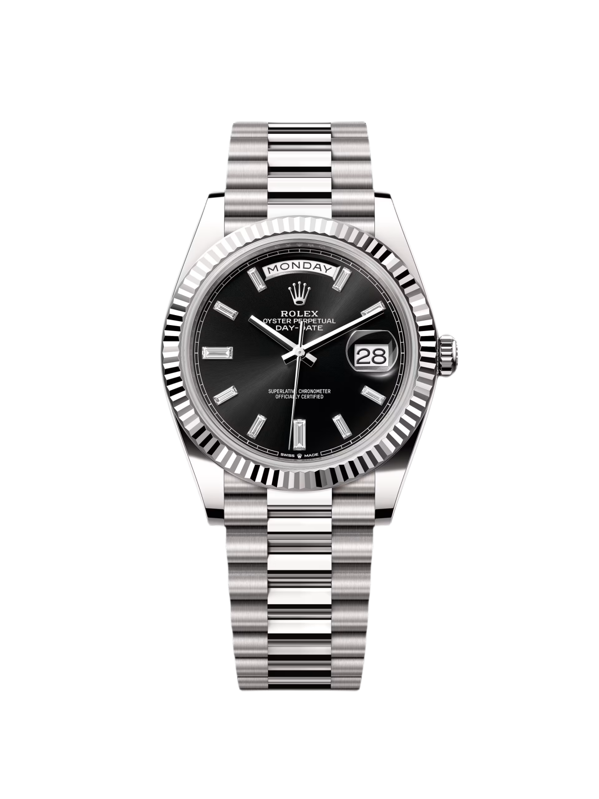 【Super Clone】RLX  Day-Date "President" 40mm White Gold Black Diamond Baguette Dial - 228239