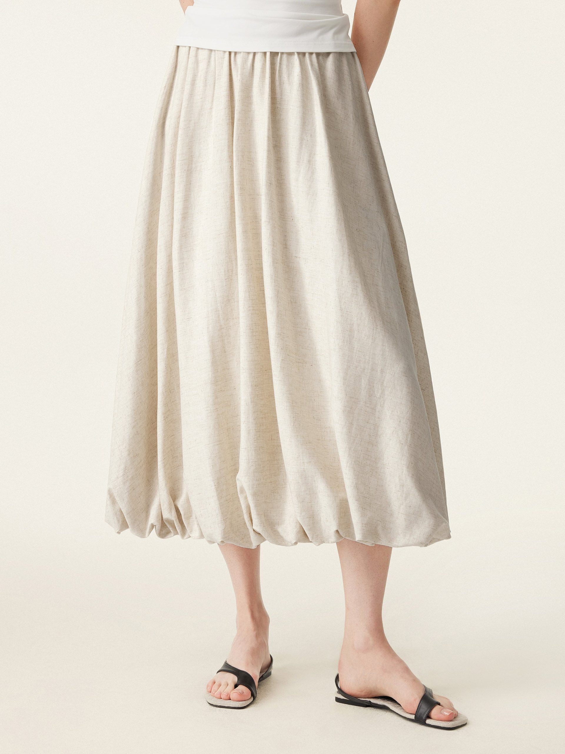 European Linen Bubble Maxi Skirt with Pockets
