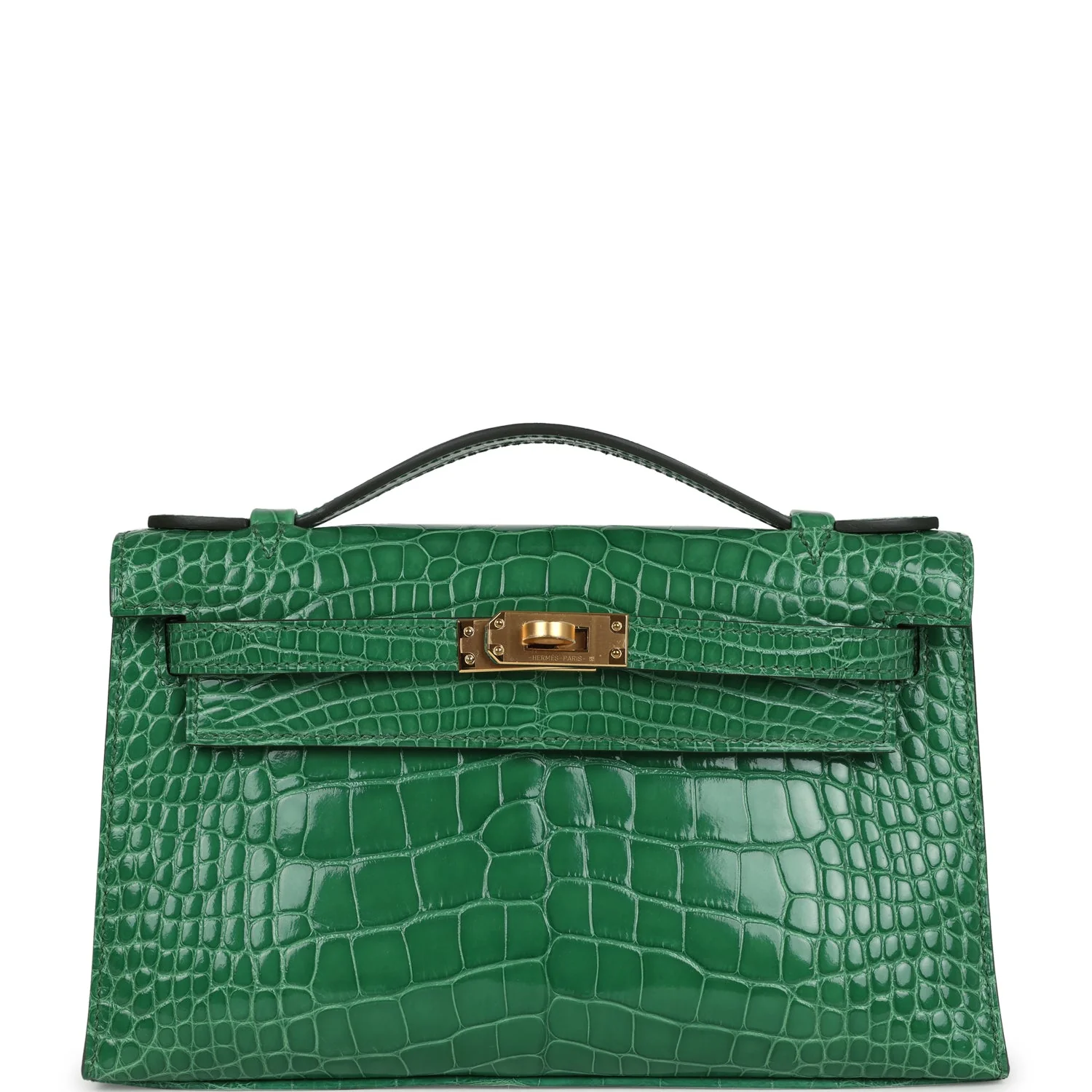 Hermes Kelly Pochette Cactus Shiny Alligator Gold Hardware