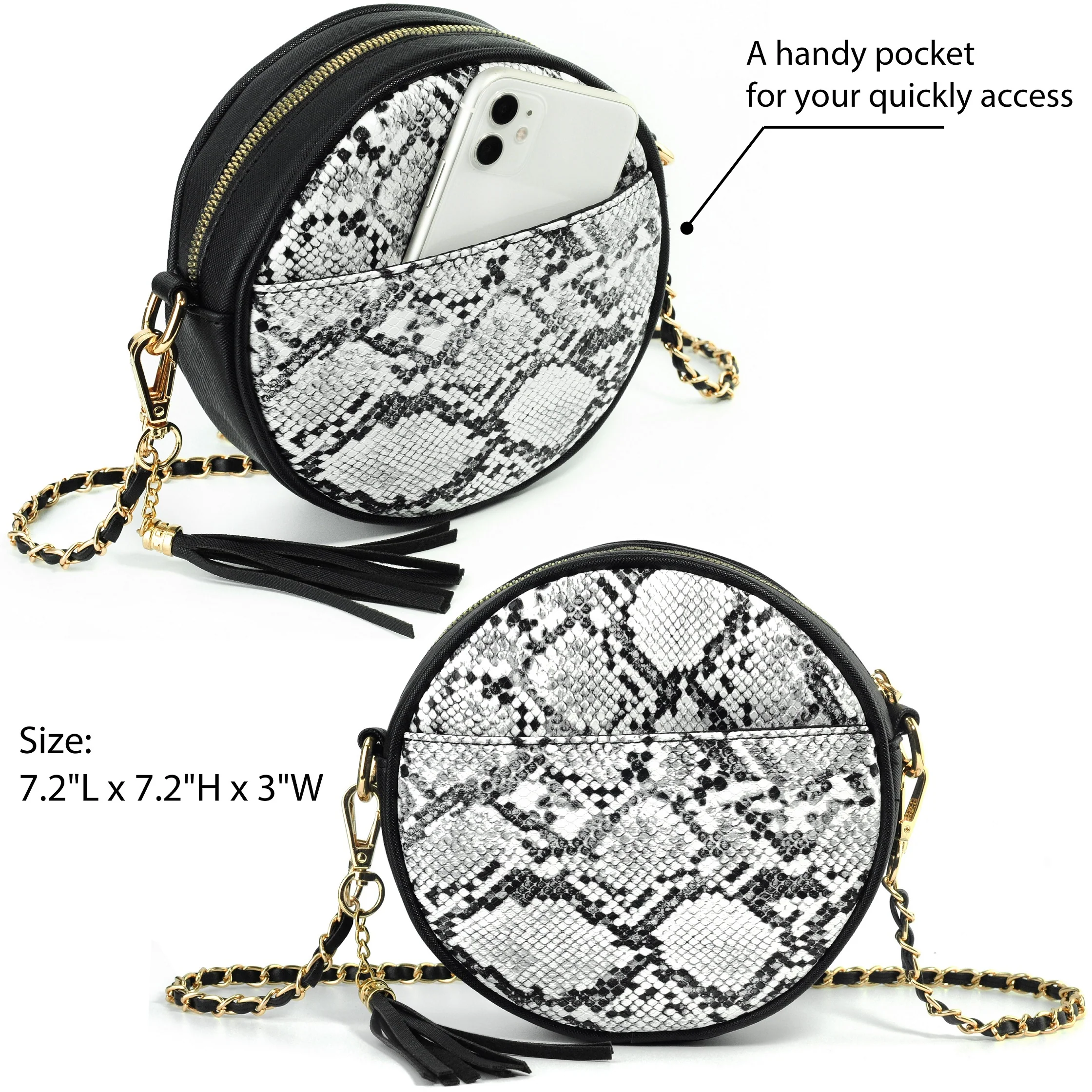 Round Crossbody Bag Snake Skin Pattern