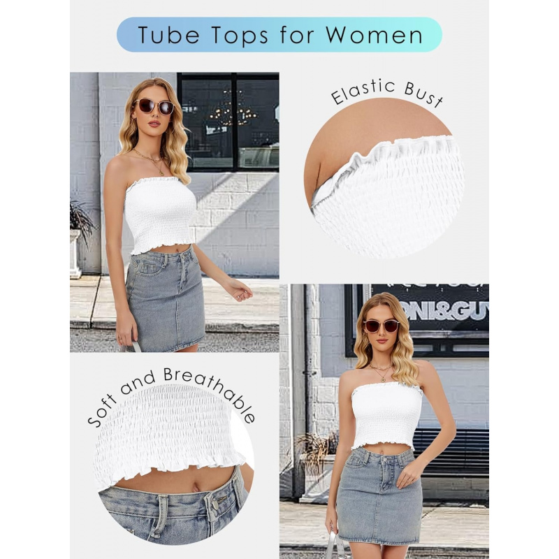 AURETOP Women's Tube Top Summer Strapless Crop Tops