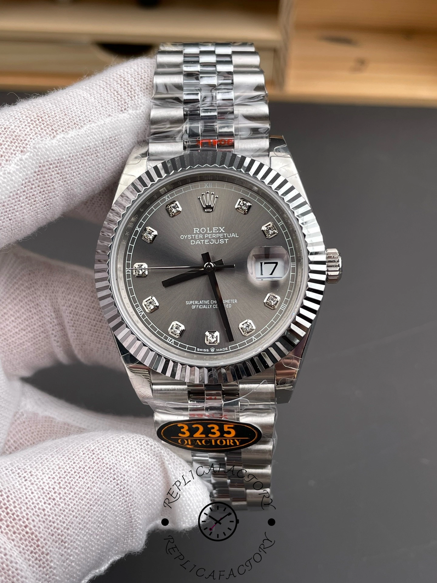 Rolex Datejust 41 Rhodium Diamond Dial Fluted Bezel m126334 0006 Men's Watch