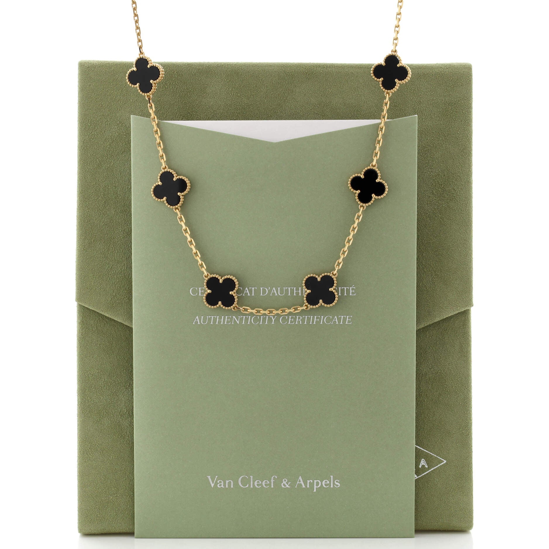 Vintage Alhambra 10 Motifs Necklace 18K Yellow Gold and Onyx