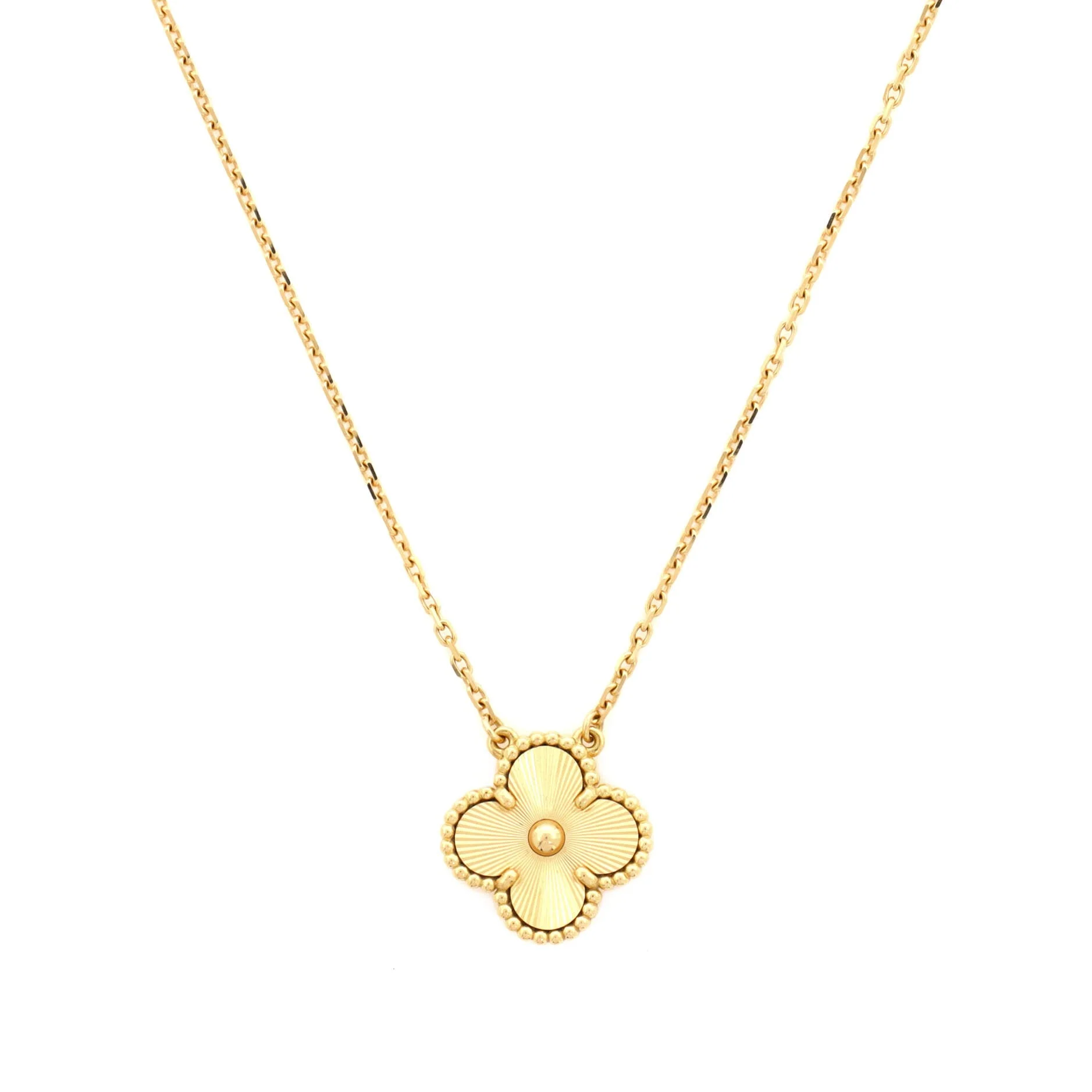 Vintage Alhambra Pendant Necklace Guilloche 18K Yellow Gold
