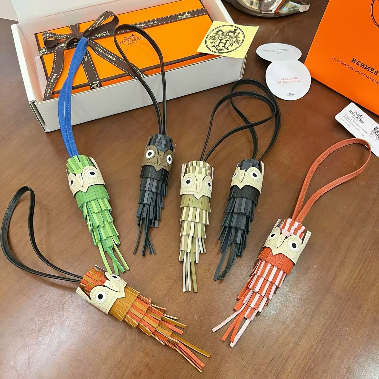 HERMES Chouette leather owl bag charm