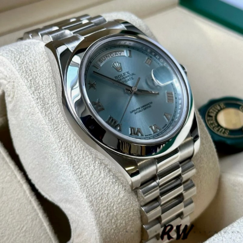 Rolex Day-Date 218206 Ice Blue Roman Numeral Dial Platinum 41MM Mens Replica Watch