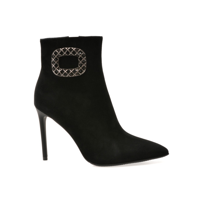 Botine elegante EPICA negre, E32778B, din piele intoarsa