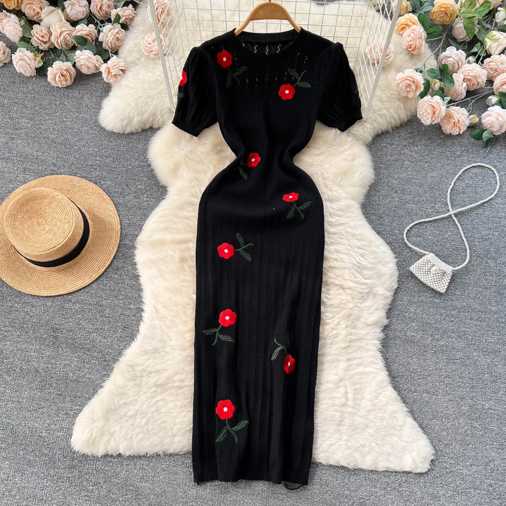 Crochet Dresses Knit Cut Out Dress  Dames Beach for Women 2023 Short Sleevel Female Vestidos Mujer Maxi Long Dress