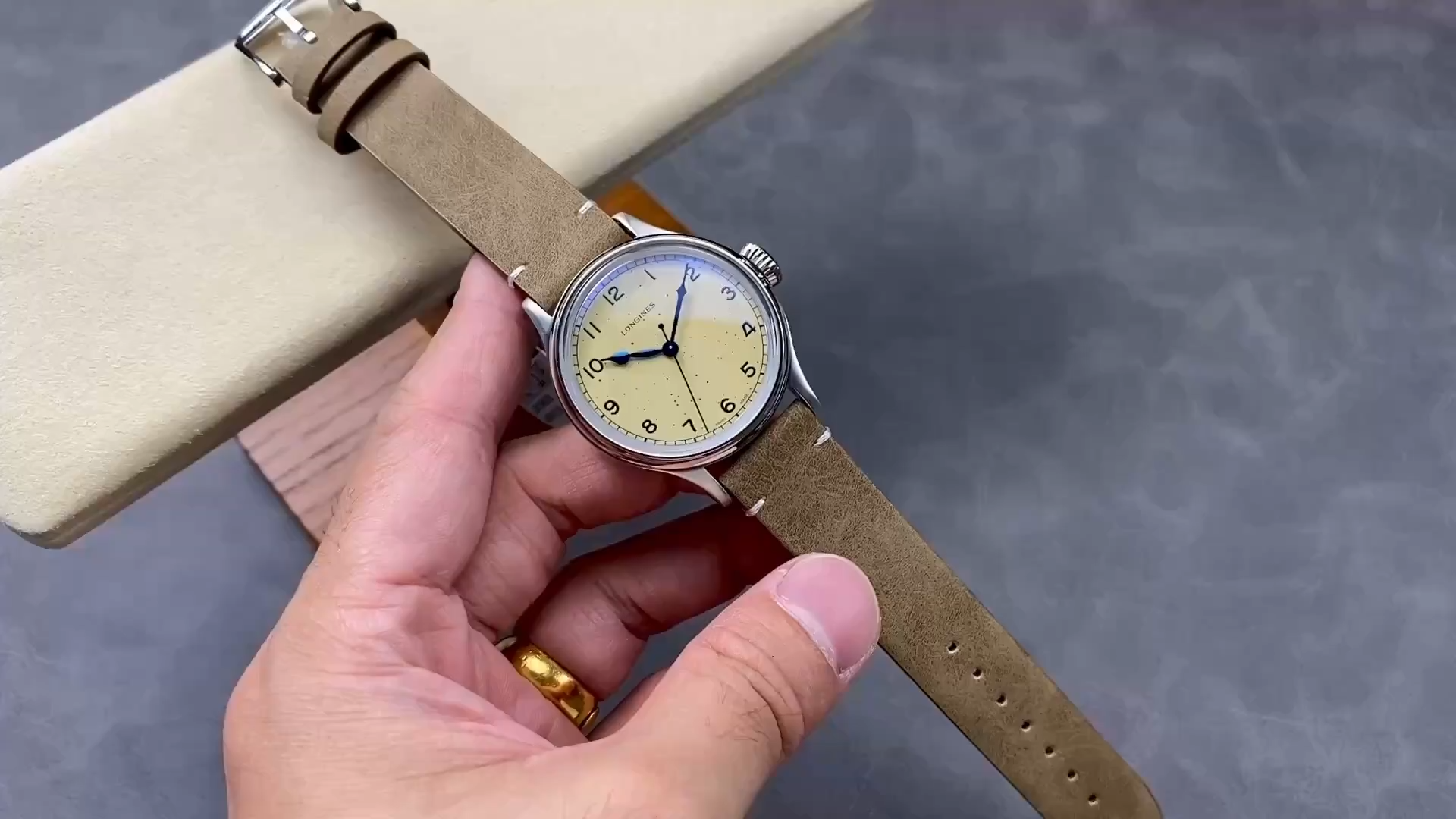 Longines L2.819.4.93.2 Heritage Military 38.5mm Steel Replica Beige Suede