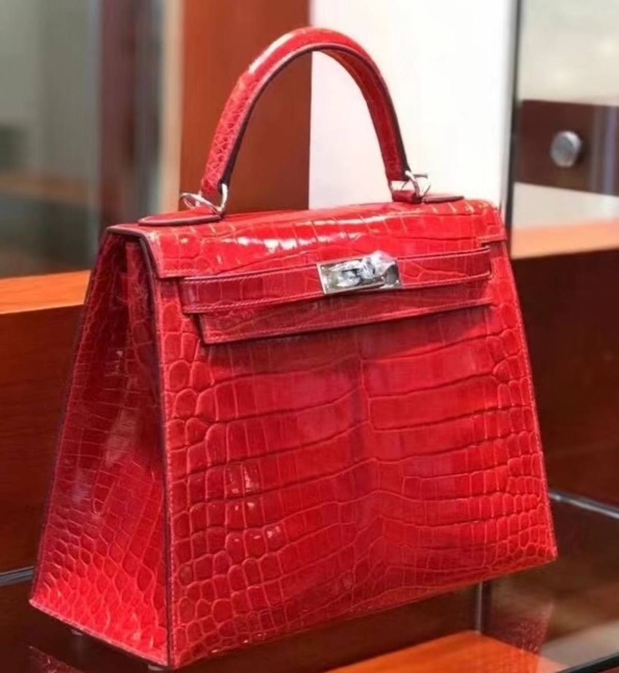 Kelly 28-32 Ferrari Red Gold Buckle Crocodile leather Custom - Artisantouchss