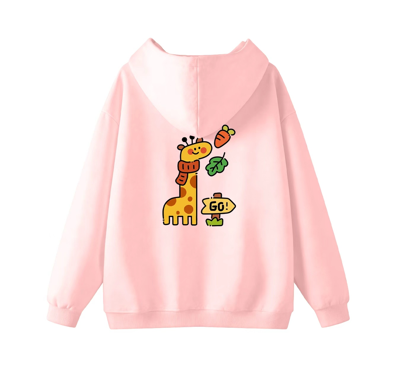 This adorable hooded sweatshirt features a giraffe scarf print and is a casual pullover. Its stand-up collar also makes it an ideal choice for winter wear.