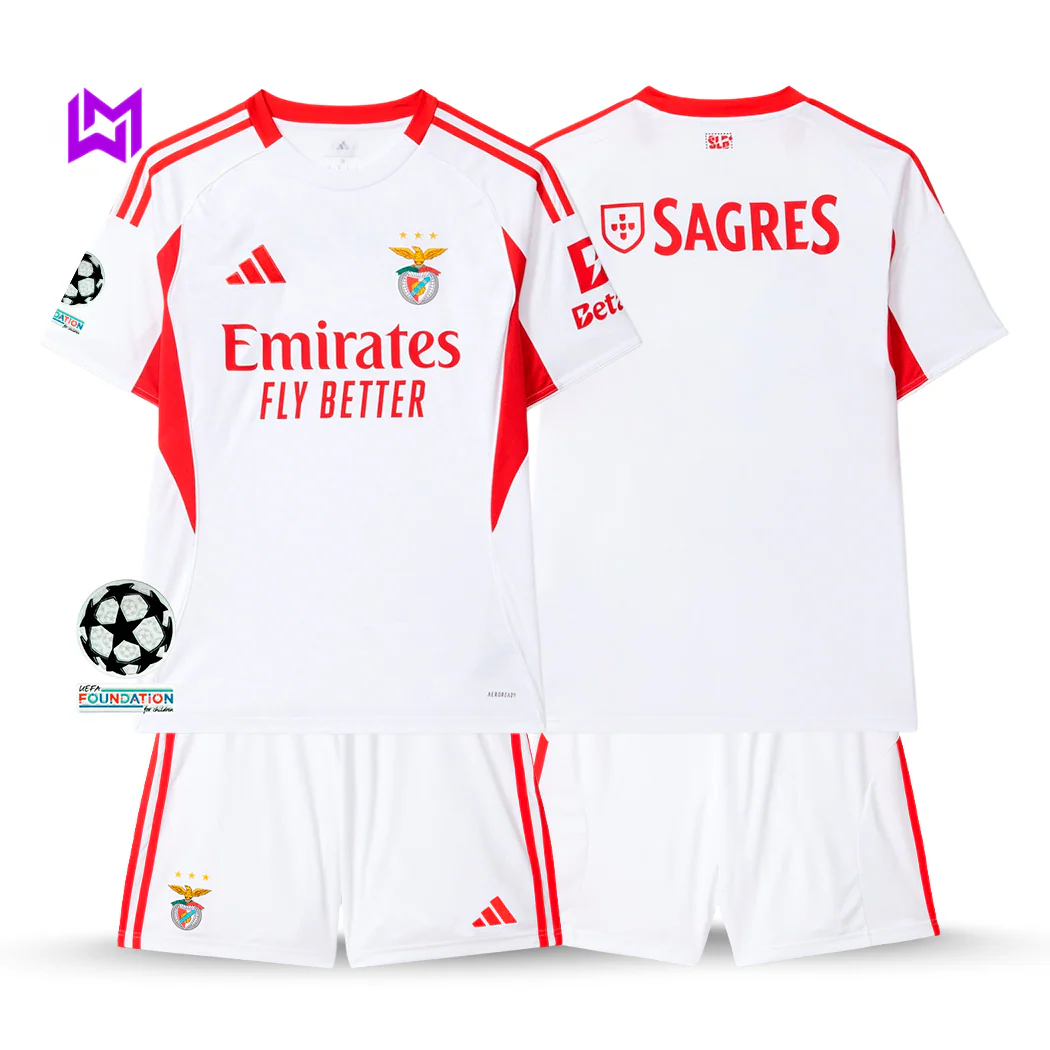 Conjunto Infantil Benfica Alternativa Branca 2025/26 - ÚLTIMAS UNIDADES! 🔥🦅