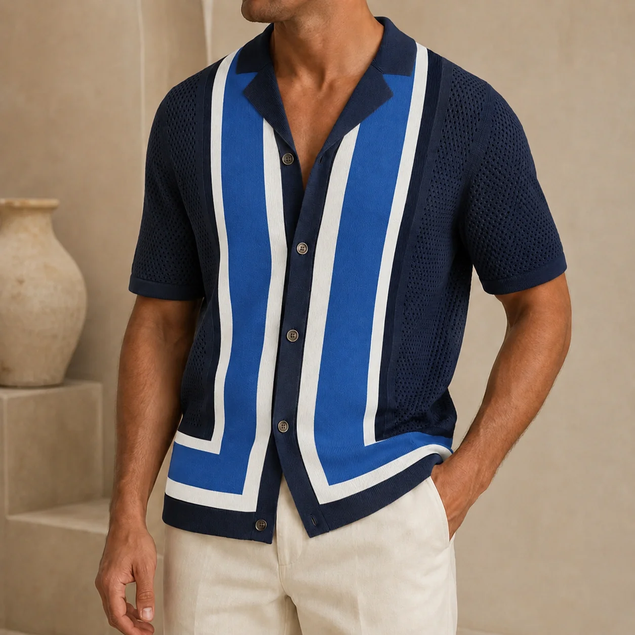 Mivanity Men's Color-Blocked Striped Short-Sleeve Polo Shirts