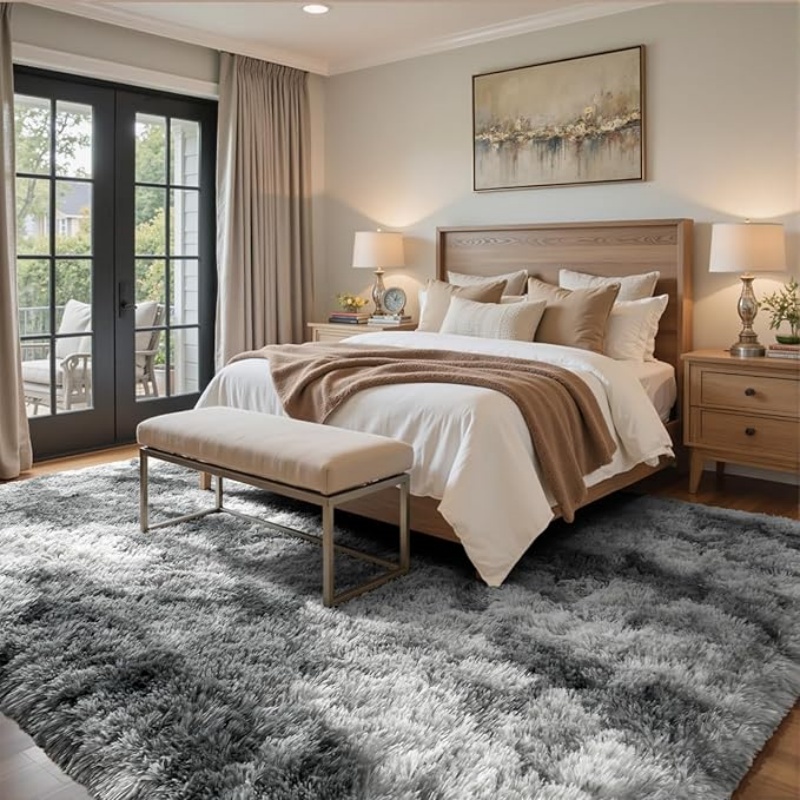 6x9 Ft Large Shag Black Rug for Living Room