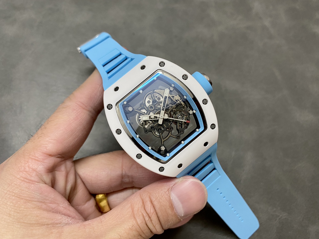 Richard Miller RM 055 RMUL2 NTPT Carbon Fiber Blue Rubber Strap