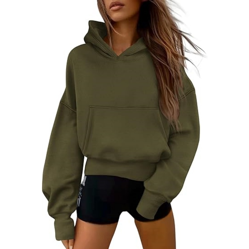 Women's Fall Half Zip Cropped Hoodie Sweatshirt, Fleece Lined Long Sleeve Pullover