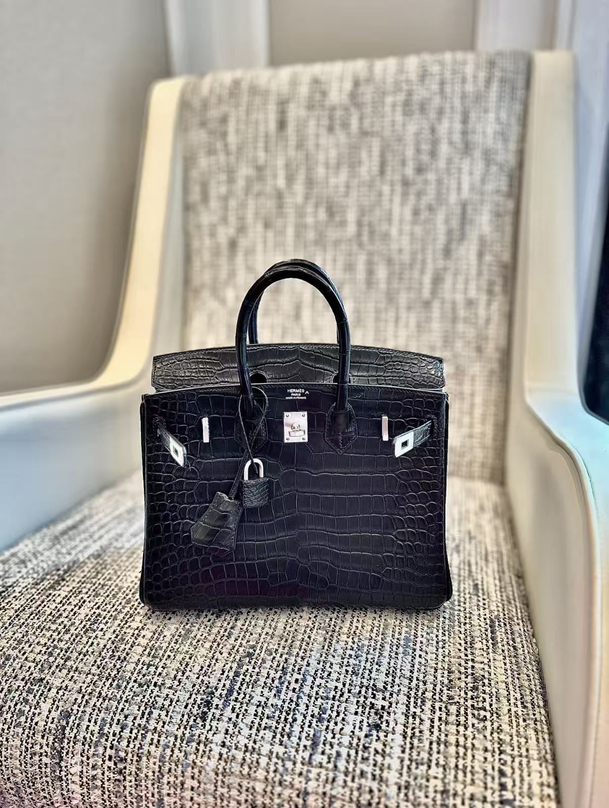 Birkin Matte crocodile leather black silver hardware custom - Artisantouchss