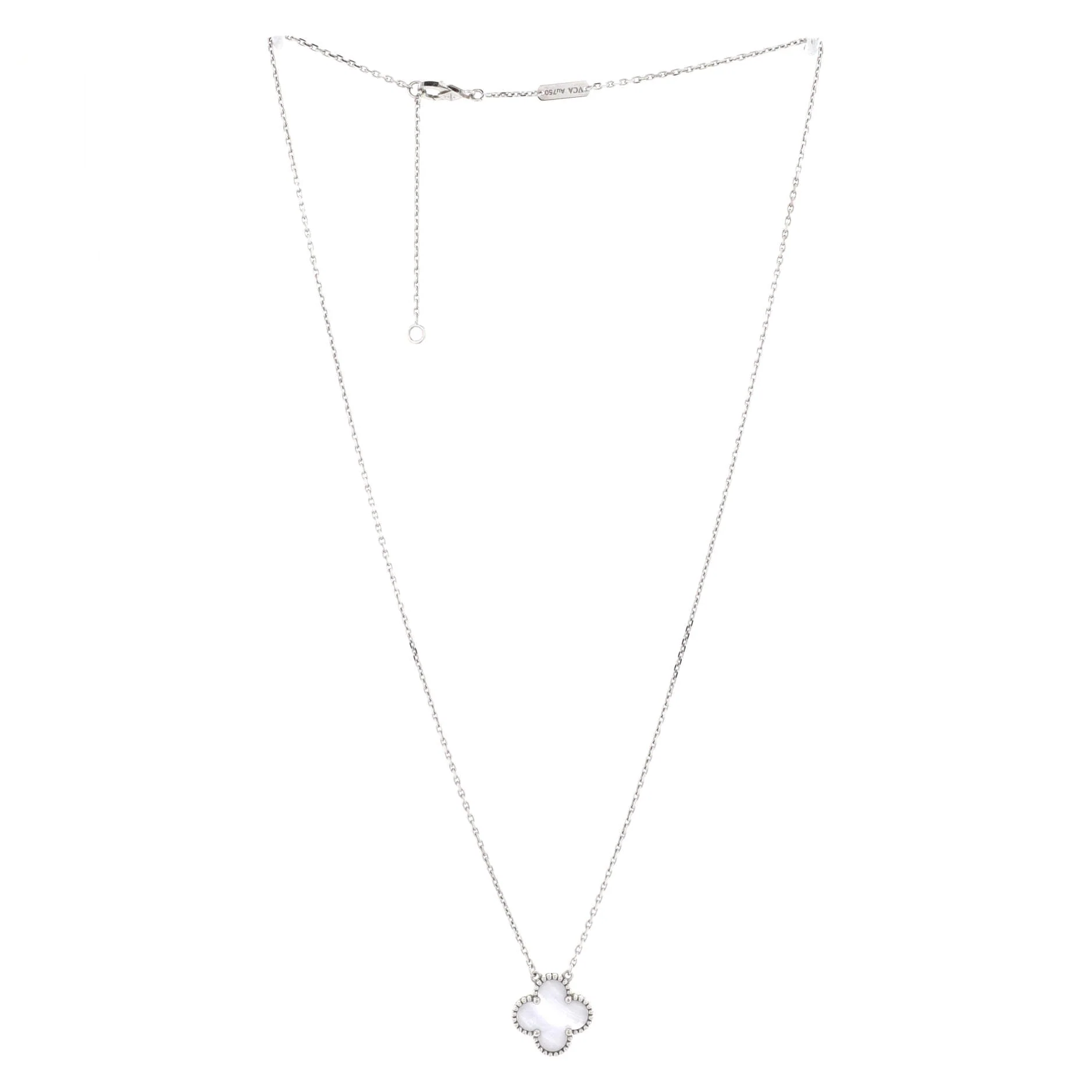 Vintage Alhambra Pendant Necklace 18K White Gold and Chalcedony
