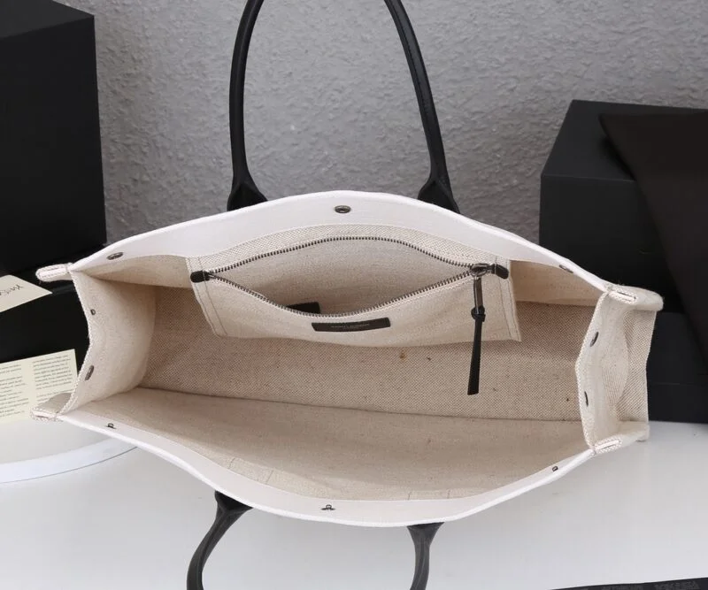Ysl Rive Gauche Tote Bag In Linen And Leather