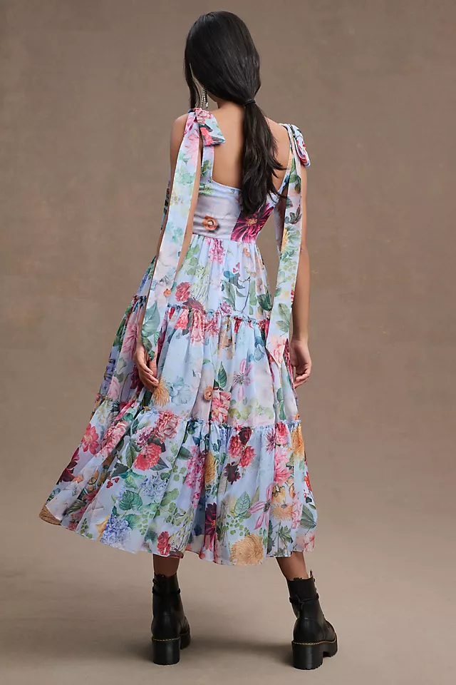 Isabella Tiered Square-Neck A-Line Midi Dress BLUE