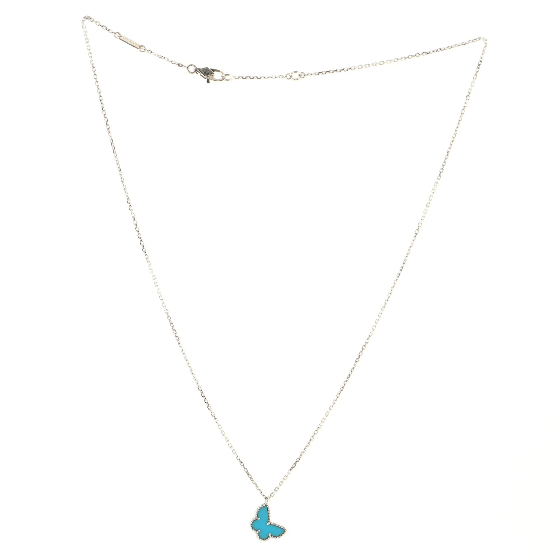 Sweet Alhambra Butterfly Pendant Necklace 18K White Gold with Turquoise