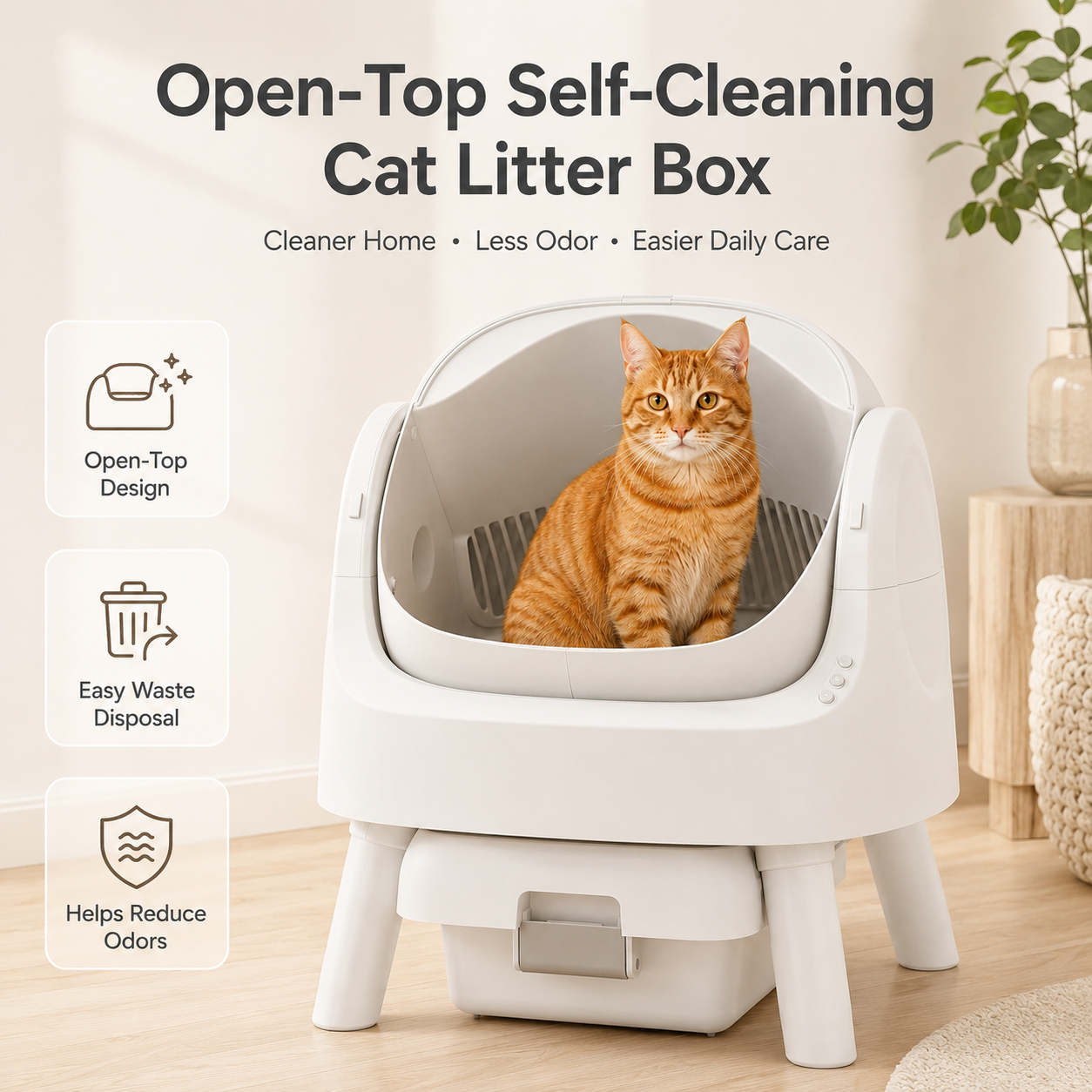 🔥Limited-Time Deal🔥 Open-Top Self-Cleaning Cat Litter Box