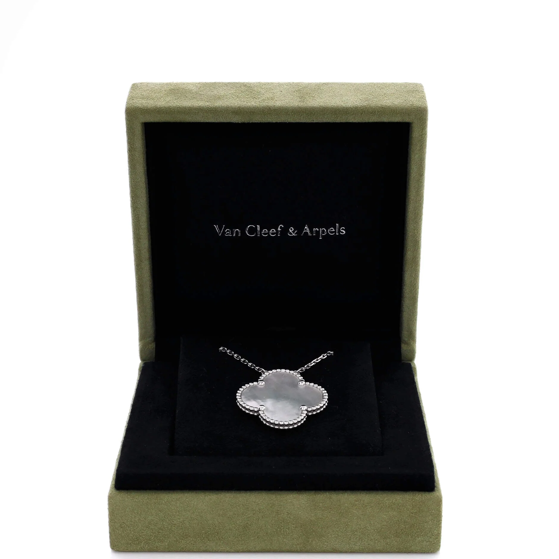 Magic Alhambra Pendant Necklace 18K White Gold and Mother of Pearl