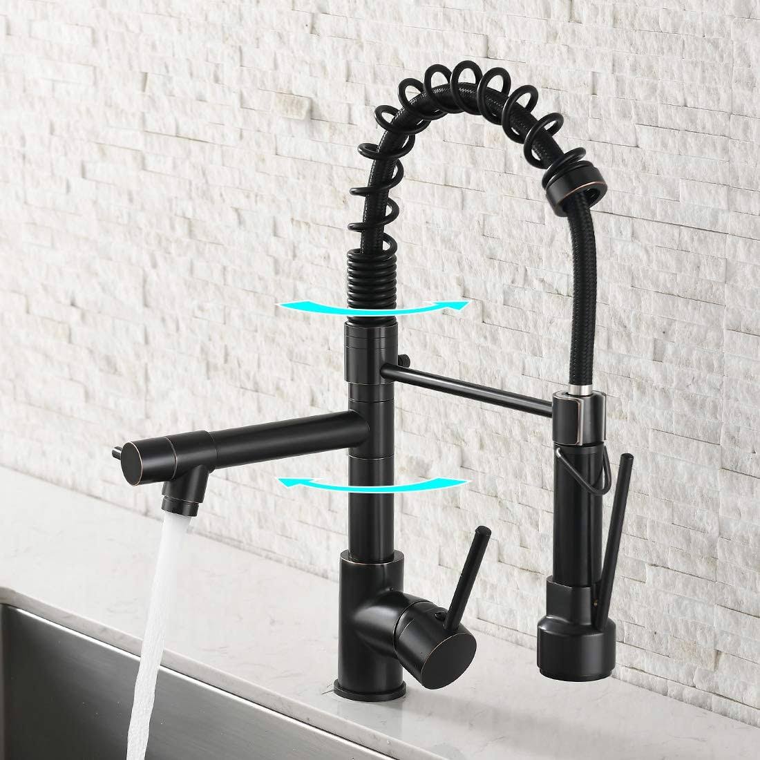 Aimadi Spring Commercial Kitchen Sink Faucet,Modern Single Handle Oil Rubbed Bronze Kitchen Faucets with Pull Down Sprayer