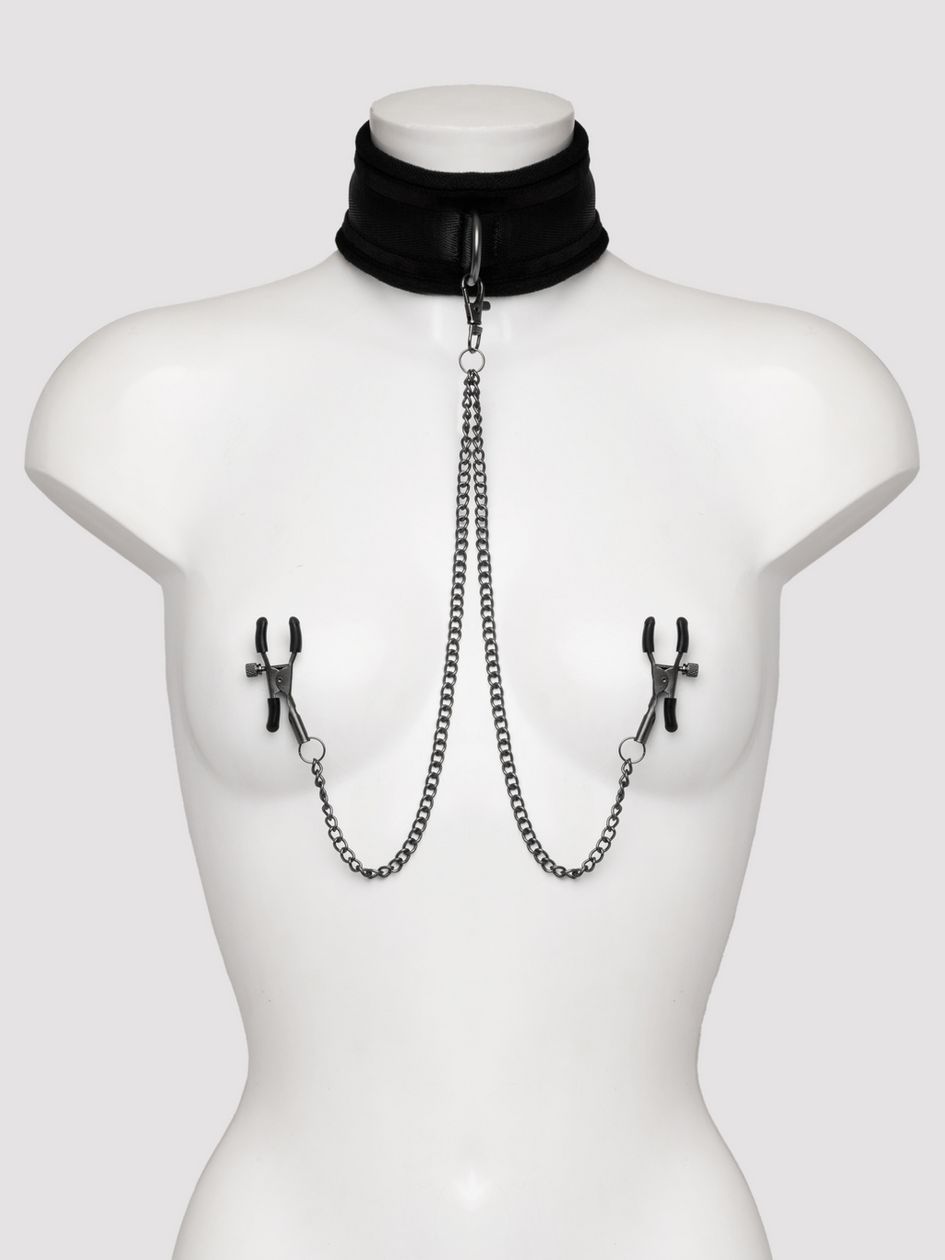 SEI MIO Twin Tweaks Velvet Collar with Nipple Clamps