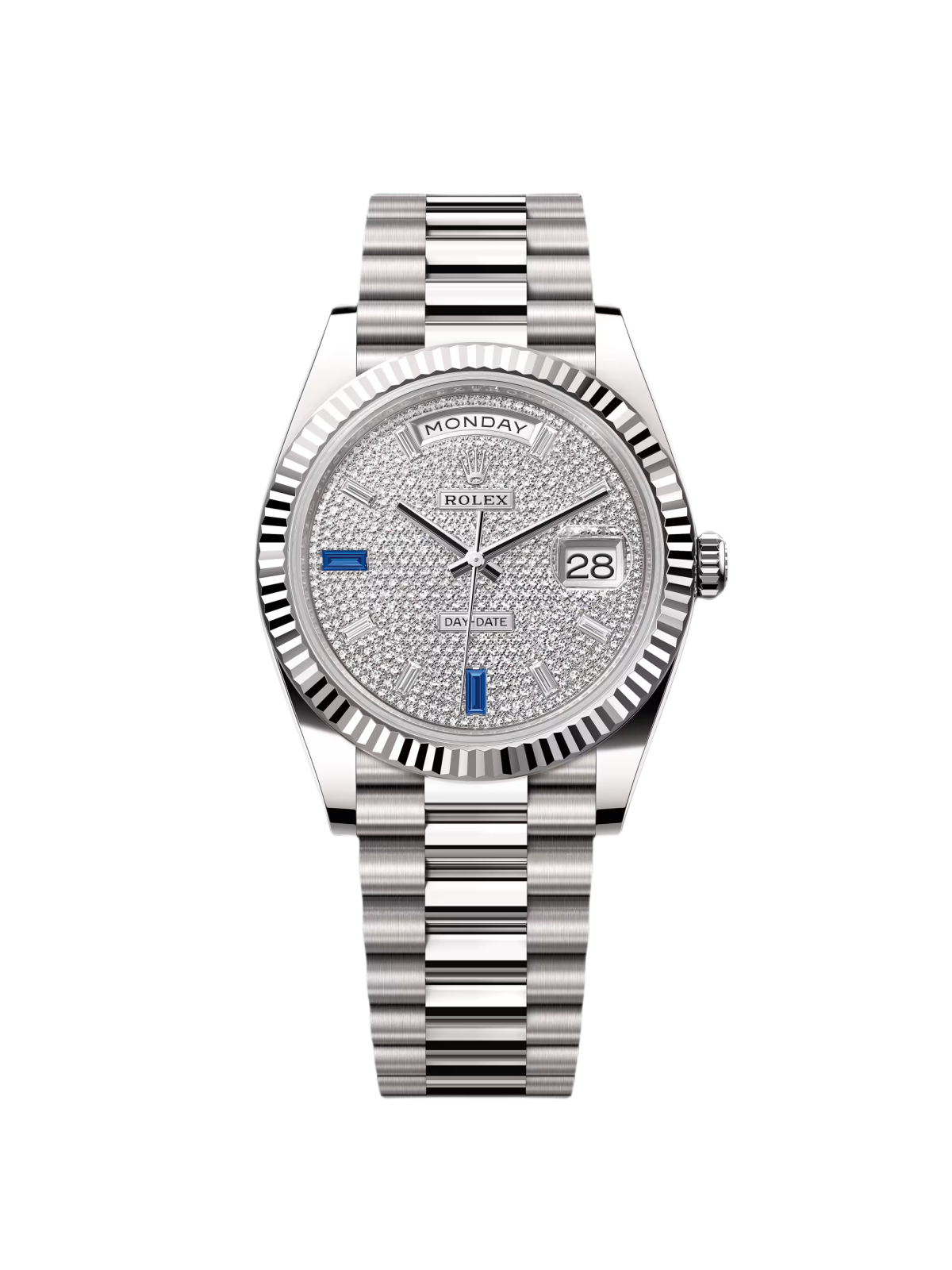【Super Clone】RLX  Day-Date "President" 40mm White Gold Pave Diamond Sapphire Dial - 228239