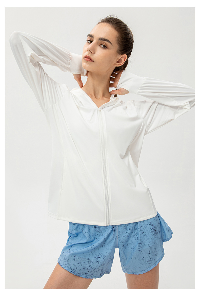 Women's Ice Silk Sun Protection Clothing, Summer UV Protection Hooded Long-Sleeved Outdoor Sports Cycling Hiking Sun Protection Shirt