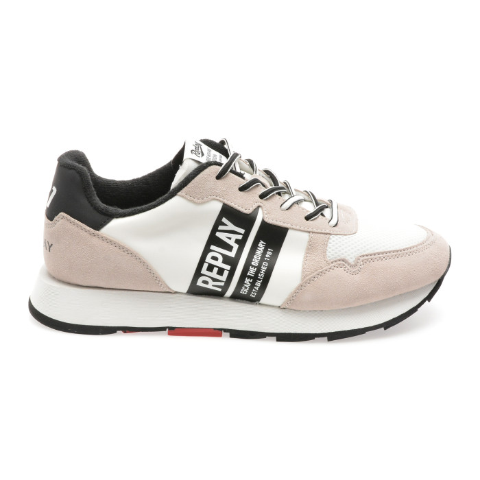 Pantofi sport REPLAY alb-negru, GMS68, din material textil