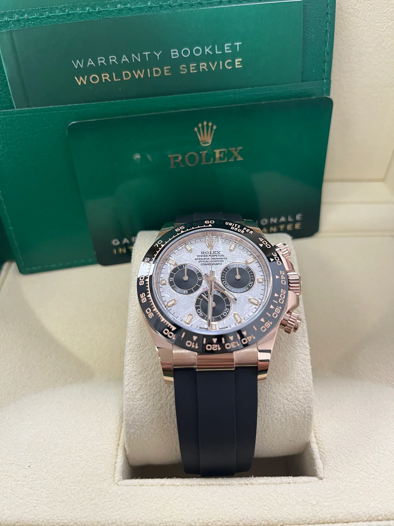Rolex Daytona 18k Everose Gold Ceramic Bezel Meteorite Dial Oysterflex 116515LN-0055