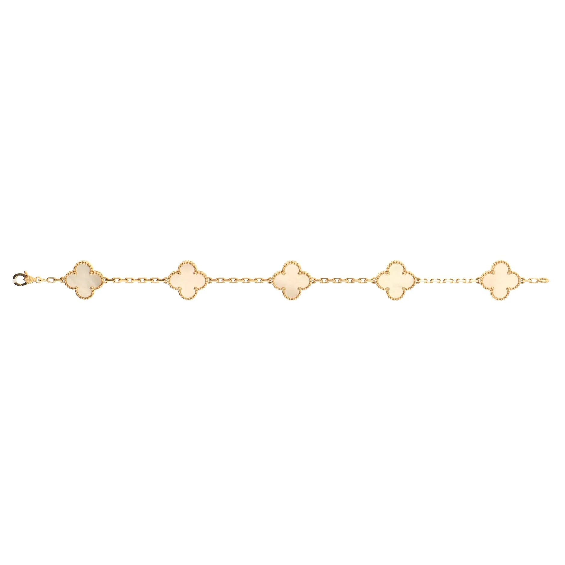 Vintage Alhambra 5 Motifs Bracelet 18K Yellow Gold and Mother of Pearl
